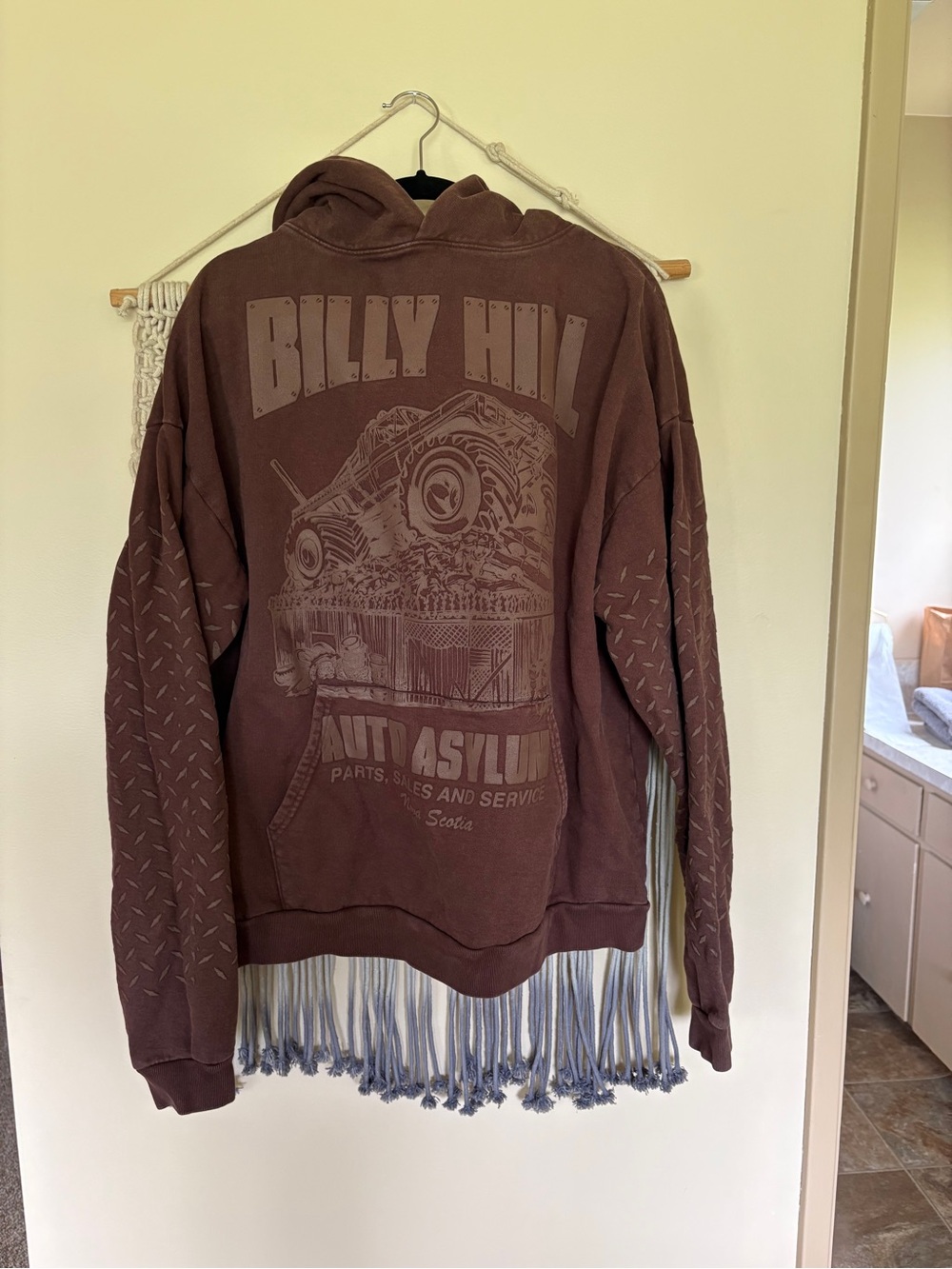 Brown Graphic Fringe Hoodie